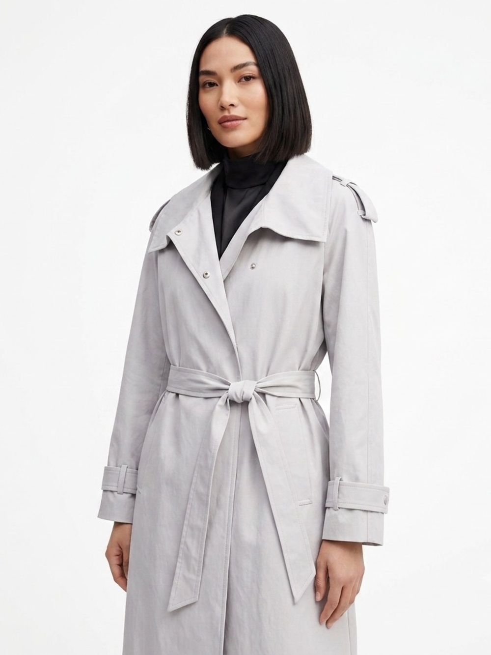 New With Tags Classic Belted Trench Coat with Snap Closures Light Gray Lined